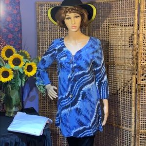 SOFIA... BLUE TIE DYE TUNIC WITH BELL SLEEVES